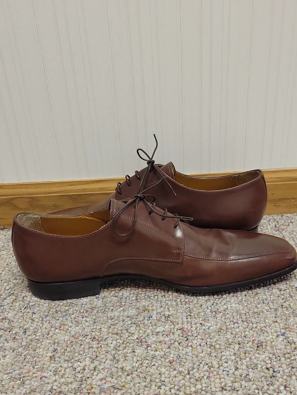 Santoni Brown Leather Lace-Up Derby Shoe Men's 11EE Office Business Quiet Luxury